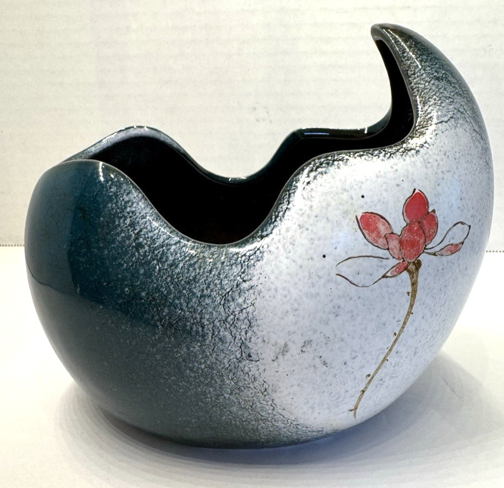 Egg Crack Orchid Succulent Plant Pot Teal Green Floral Ceramic Planter 5.5"